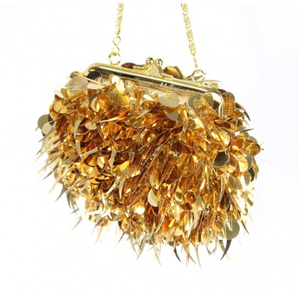 Evening Bag - 12 PCS - Sequined w/ Metal frame - Gold - BG-21758GD